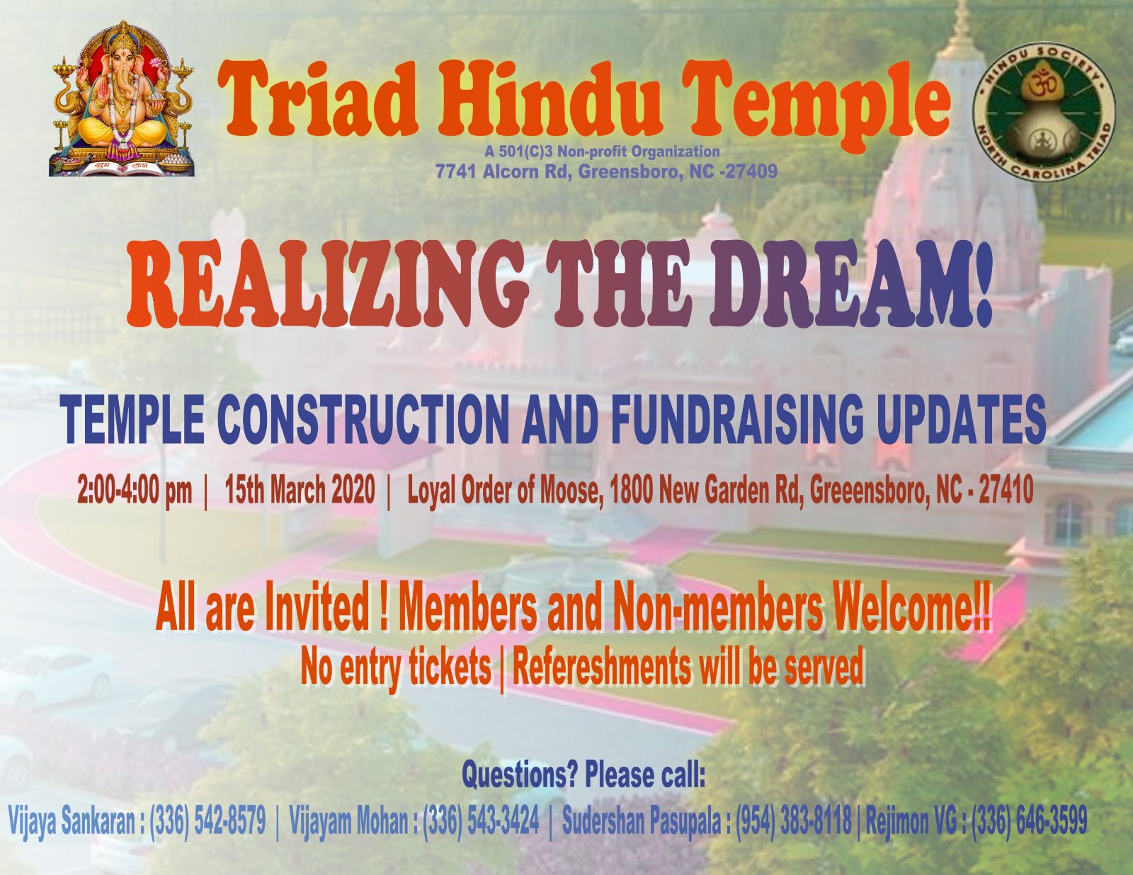 New Temple Information n Fundarising Update